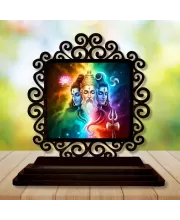 Car Desk/Table Top Bramha And Vishnu And Shiva Wooden Photo Stand  3x4 Inches, Compact & Stylish Spiritual Display For Car, Home & Office (Pack Of 1) (F20043)