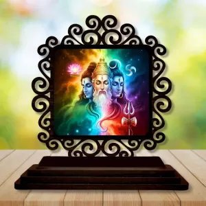 Car Desk/Table Top Bramha And Vishnu And Shiva Wooden Photo Stand 3x4 Inches, Compact & Stylish Spiritual Display For Car, Home & Office (Pack Of 1) (F20043) Car Desk/Table Top Bramha And Vishnu And Shiva Wooden Photo Stand 3x4 Inches, Compact & Stylish Spiritual Display For Car, Home & Office (Pack Of 1) (F20043)
