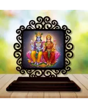 Car Desk/Table Top Lord Vishnu And Lakshmi Wooden Photo Stand  3x4 Inches, Compact & Stylish Spiritual Display For Car, Home & Office (Pack Of 1) (F20044)