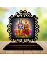 Car Desk/Table Top Lord Vishnu And Lakshmi Wooden Photo Stand  3x4 Inches, Compact & Stylish Spiritual Display For Car, Home & Office (Pack Of 1) (F20044)
