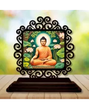 Car Desk/Table Top Serene Buddha Wooden Photo Stand  3x4 Inches, Compact & Stylish Spiritual Display For Car, Home & Office (Pack Of 1) (F20046)
