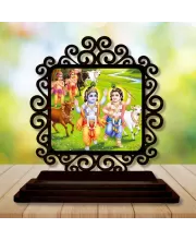 Car Desk/Table Top Lord Krishna Wooden Photo Stand  3x4 Inches, Compact & Stylish Spiritual Display For Car, Home & Office (Pack Of 1) (F20048)