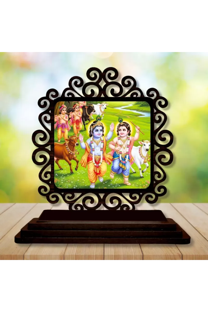Car Desk/Table Top Lord Krishna Wooden Photo Stand  3x4 Inches, Compact & Stylish Spiritual Display For Car, Home & Office (Pack Of 1) (F20048)