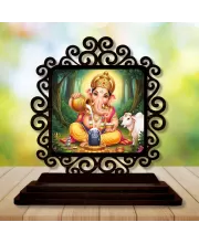 Car Desk/Table Top Lord Ganesha Wooden Photo Stand  3x4 Inches, Compact & Stylish Spiritual Display For Car, Home & Office (Pack Of 1) (F20049)