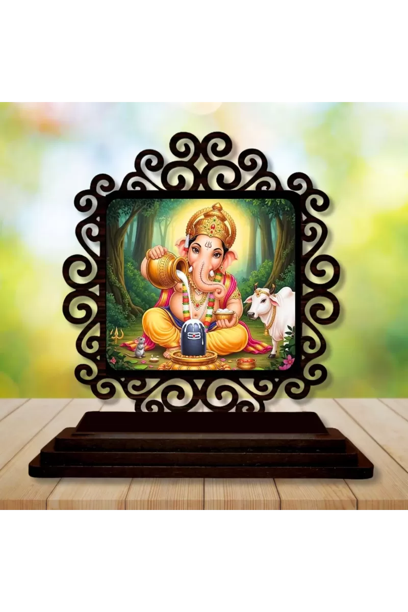 Car Desk/Table Top Lord Ganesha Wooden Photo Stand  3x4 Inches, Compact & Stylish Spiritual Display For Car, Home & Office (Pack Of 1) (F20049)
