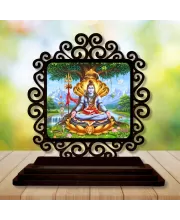 Car Desk/Table Top Lord Shiva Wooden Photo Stand  3x4 Inches, Compact & Stylish Spiritual Display For Car, Home & Office (Pack Of 1) (F20050)