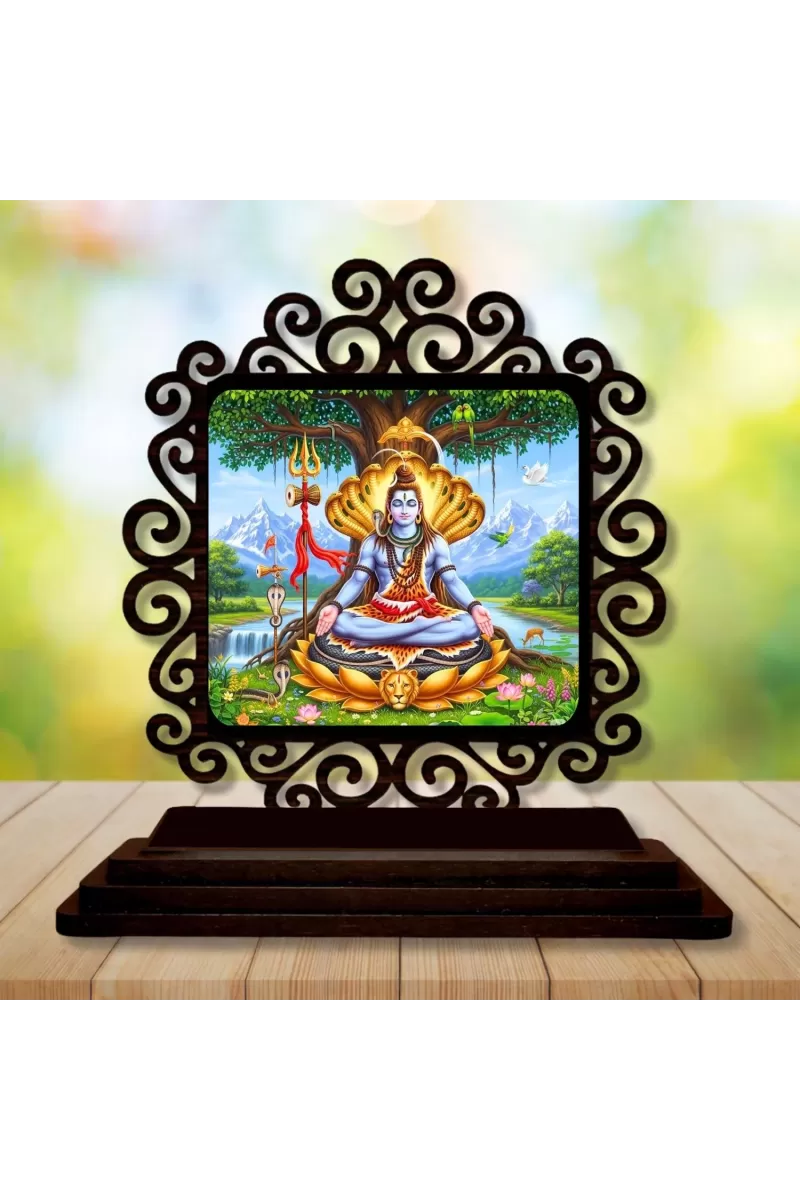 Car Desk/Table Top Lord Shiva Wooden Photo Stand  3x4 Inches, Compact & Stylish Spiritual Display For Car, Home & Office (Pack Of 1) (F20050)