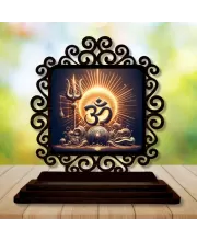 Car Desk/Table Top Om Symbol Wooden Photo Stand  3x4 Inches, Compact & Stylish Spiritual Display For Car, Home & Office (Pack Of 1) (F20051)