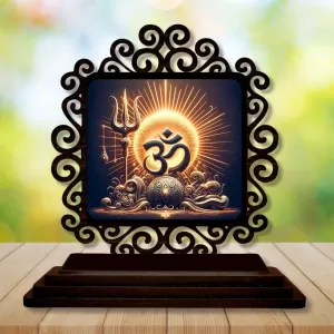 Car Desk/Table Top Om Symbol Wooden Photo Stand 3x4 Inches, Compact & Stylish Spiritual Display For Car, Home & Office (Pack Of 1) (F20051) Car Desk/Table Top Om Symbol Wooden Photo Stand 3x4 Inches, Compact & Stylish Spiritual Display For Car, Home & Office (Pack Of 1) (F20051)