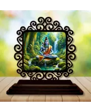 Car Desk/Table Top Lord Shiva  Wooden Photo Stand  3x4 Inches, Compact & Stylish Spiritual Display For Car, Home & Office (Pack Of 1) (F20052)