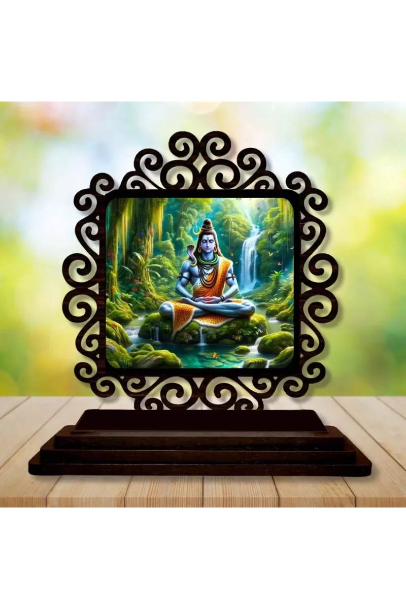 Car Desk/Table Top Lord Shiva  Wooden Photo Stand  3x4 Inches, Compact & Stylish Spiritual Display For Car, Home & Office (Pack Of 1) (F20052)