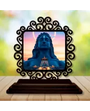 Car Desk/Table Top Lord Shiva  And Sadhguru Wooden Photo Stand  3x4 Inches, Compact & Stylish Spiritual Display For Car, Home & Office (Pack Of 1) (F20054)