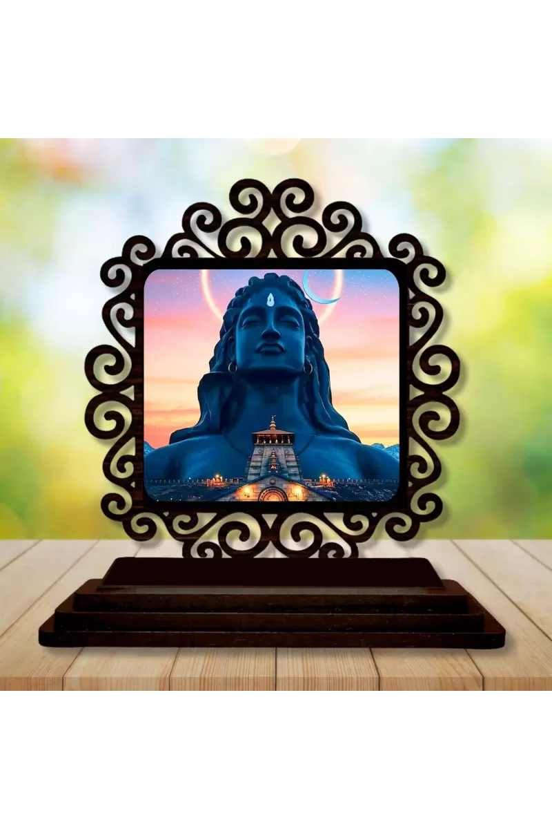 Car Desk/Table Top Lord Shiva  And Sadhguru Wooden Photo Stand  3x4 Inches, Compact & Stylish Spiritual Display For Car, Home & Office (Pack Of 1) (F20054)