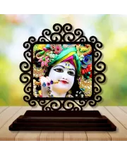 Car Desk/Table Top Lord Krishna Wooden Photo Stand  3x4 Inches, Compact & Stylish Spiritual Display For Car, Home & Office (Pack Of 1) (F20055)