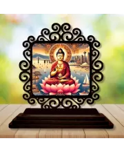 Car Desk/Table Top Serene Buddha Wooden Photo Stand  3x4 Inches, Compact & Stylish Spiritual Display For Car, Home & Office (Pack Of 1) (F20056)