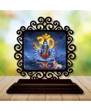 Car Desk/Table Top Lord Shiva  Wooden Photo Stand  3x4 Inches, Compact & Stylish Spiritual Display For Car, Home & Office (Pack Of 1) (F20057)
