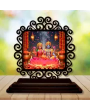 Car Desk/Table Top Lord Vishnu And Lakshmi Wooden Photo Stand  3x4 Inches, Compact & Stylish Spiritual Display For Car, Home & Office (Pack Of 1) (F20059)