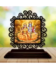 Car Desk/Table Top Lord Vishnu And Lakshmi Wooden Photo Stand  3x4 Inches, Compact & Stylish Spiritual Display For Car, Home & Office (Pack Of 1) (F20060)