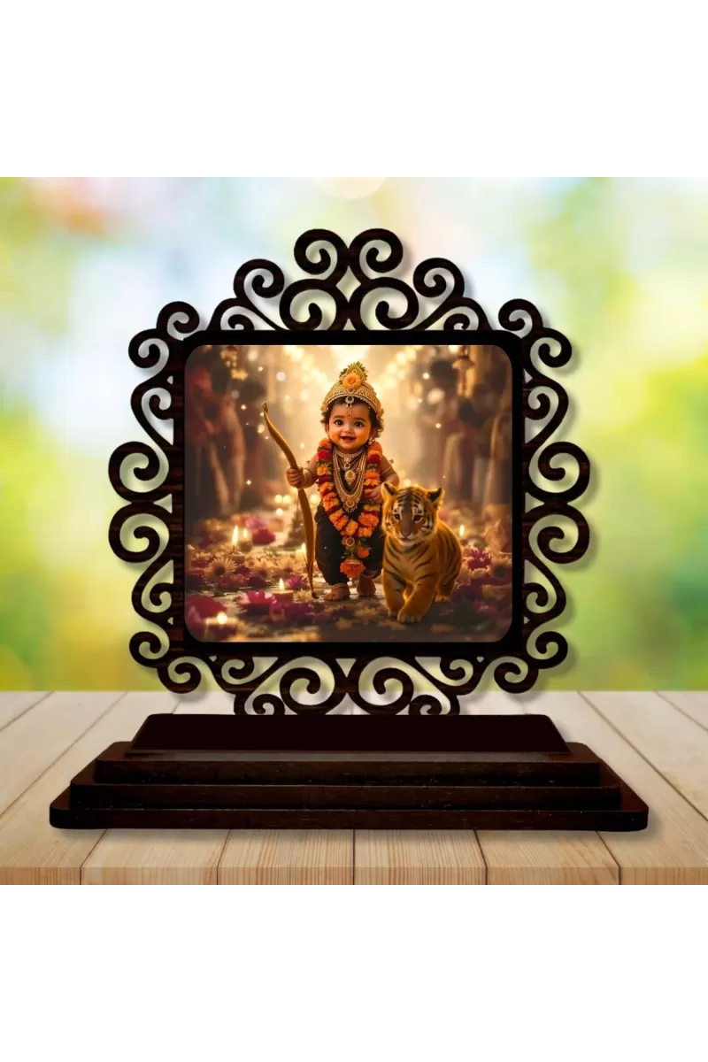 Car Desk/Table Top Lord Murugan Wooden Photo Stand  3x4 Inches, Compact & Stylish Spiritual Display For Car, Home & Office (Pack Of 1) (F20061)