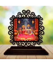 Car Desk/Table Top Lord Vishnu And Lakshmi Wooden Photo Stand  3x4 Inches, Compact & Stylish Spiritual Display For Car, Home & Office (Pack Of 1) (F20062)