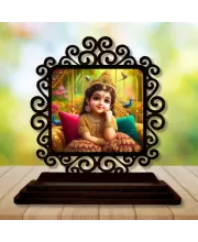 Car Desk/Table Top Beautiful Radha Wooden Photo Stand  3x4 Inches, Compact & Stylish Spiritual Display For Car, Home & Office (Pack Of 1) (F20063)
