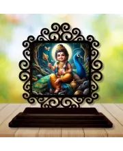 Car Desk/Table Top Lord Karthikeya Wooden Photo Stand  3x4 Inches, Compact & Stylish Spiritual Display For Car, Home & Office (Pack Of 1) (F20064)