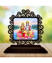 Car Desk/Table Top Lord Vishnu And Lakshmi Wooden Photo Stand  3x4 Inches, Compact & Stylish Spiritual Display For Car, Home & Office (Pack Of 1) (F20065)