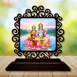Car Desk/Table Top Lord Vishnu And Lakshmi Wooden Photo Stand 3x4 Inches, Compact & Stylish Spiritual Display For Car, Home & Office (Pack Of 1) (F20065) Car Desk/Table Top Lord Vishnu And Lakshmi Wooden Photo Stand 3x4 Inches, Compact & Stylish Spiritual Display For Car, Home & Office (Pack Of 1) (F20065)