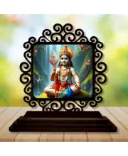 Car Desk/Table Top Lord Karthikeya Wooden Photo Stand  3x4 Inches, Compact & Stylish Spiritual Display For Car, Home & Office (Pack Of 1) (F20067)