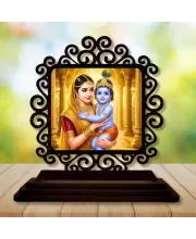 Car Desk/Table Top Yashodha And Krishna Wooden Photo Stand  3x4 Inches, Compact & Stylish Spiritual Display For Car, Home & Office (Pack Of 1) (F20068)