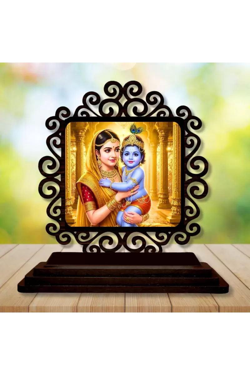 Car Desk/Table Top Yashodha And Krishna Wooden Photo Stand  3x4 Inches, Compact & Stylish Spiritual Display For Car, Home & Office (Pack Of 1) (F20068)