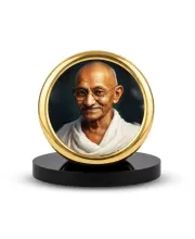 Car Desk/Table Top Mahathma Gandhiji Metal Golden Photo Stand  2x2 Inches, Compact & Stylish Spiritual Display For Car, Home & Office (Pack Of 1) (F20708)