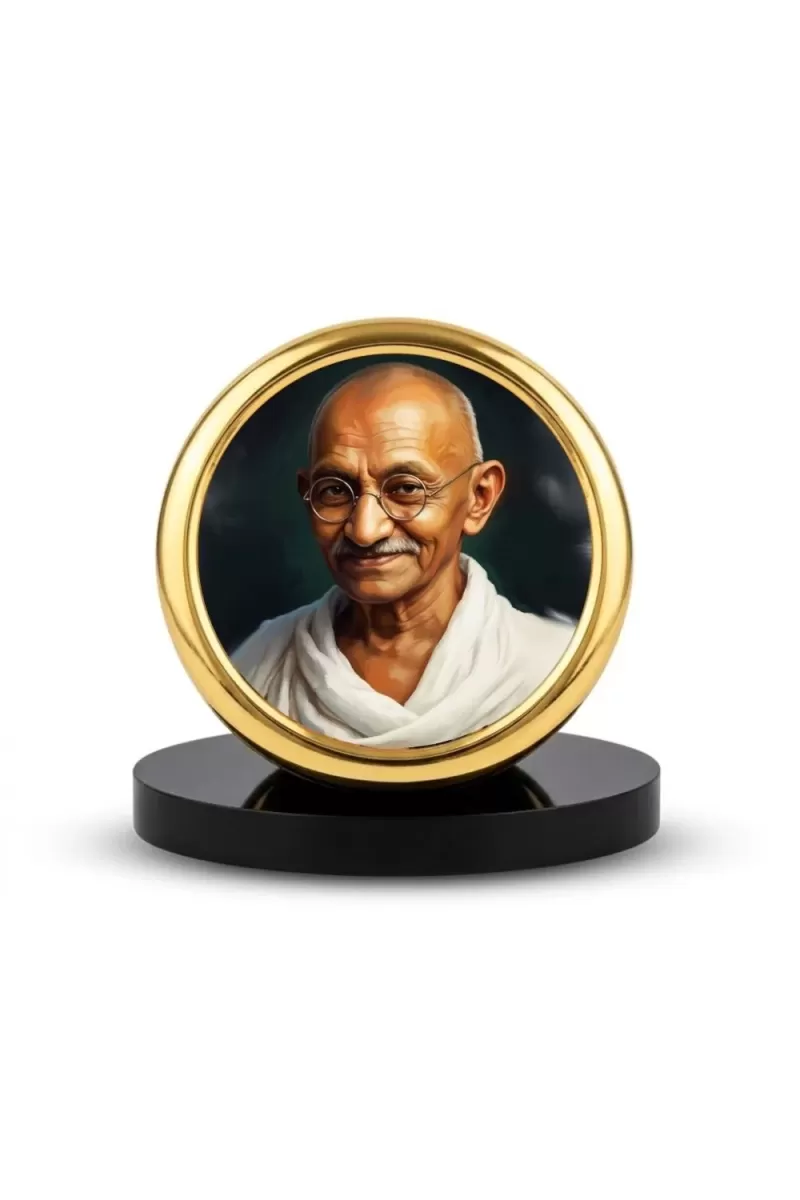 Car Desk/Table Top Mahathma Gandhiji Metal Golden Photo Stand  2x2 Inches, Compact & Stylish Spiritual Display For Car, Home & Office (Pack Of 1) (F20708)