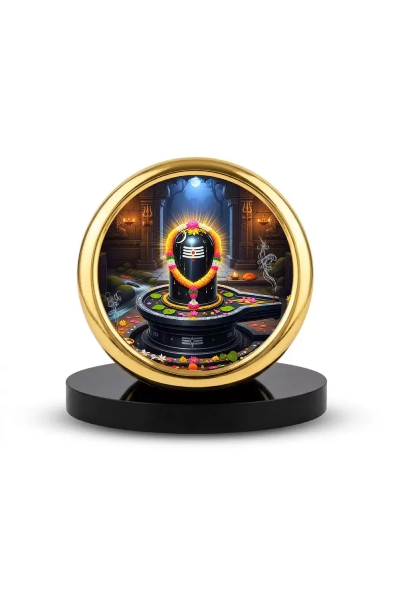 Car Desk/Table Top Shiva Lingam Metal Golden Photo Stand  2x2 Inches, Compact & Stylish Spiritual Display For Car, Home & Office (Pack Of 1) (F20717)