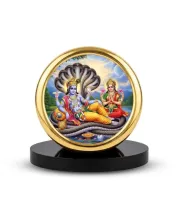 Car Desk/Table Top Lord Vishnu Laksmi Metal Golden Photo Stand  2x2 Inches, Compact & Stylish Spiritual Display For Car, Home & Office (Pack Of 1) (F20719)
