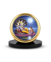 Car Desk/Table Top Lord Vishnu Laksmi Metal Golden Photo Stand  2x2 Inches, Compact & Stylish Spiritual Display For Car, Home & Office (Pack Of 1) (F20720)
