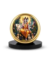 Car Desk/Table Top Lord Dattatreya Metal Golden Photo Stand  2x2 Inches, Compact & Stylish Spiritual Display For Car, Home & Office (Pack Of 1) (F20721)