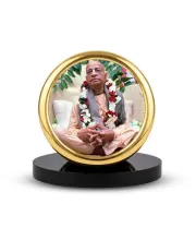 Car Desk/Table Top Bhaktivedanta Swami Prabhupada Metal Golden Photo Stand  2x2 Inches, Compact & Stylish Spiritual Display For Car, Home & Office (Pack Of 1) (F20709)