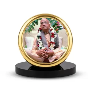 Car Desk/Table Top Bhaktivedanta Swami Prabhupada Metal Golden Photo Stand  2x2 Inches, Compact & Stylish Spiritual Display For Car, Home & Office (Pack Of 1) (F20709)