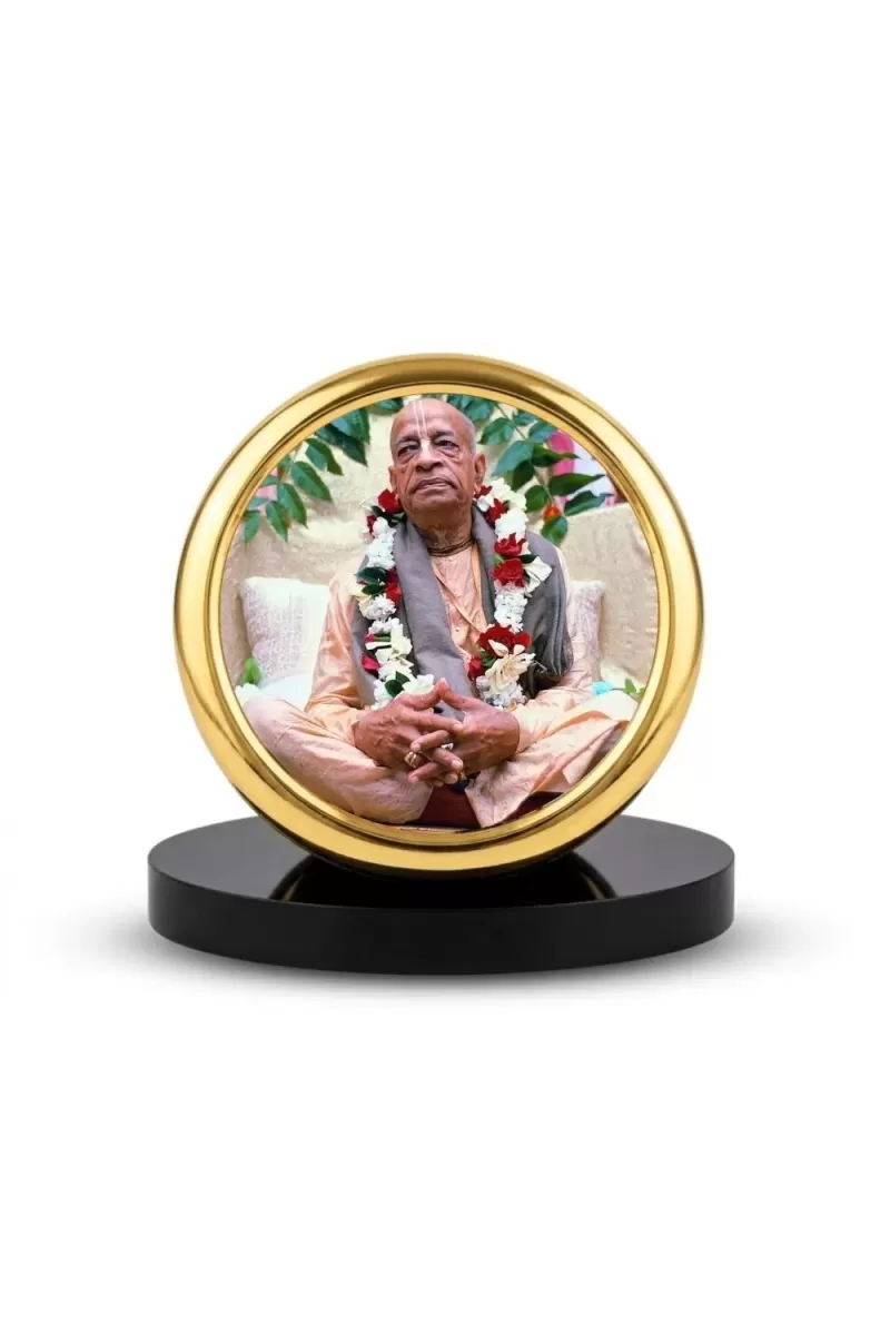 Car Desk/Table Top Bhaktivedanta Swami Prabhupada Metal Golden Photo Stand  2x2 Inches, Compact & Stylish Spiritual Display For Car, Home & Office (Pack Of 1) (F20709)
