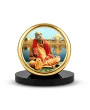 Car Desk/Table Top Bhaktivedanta Swami Prabhupada Metal Golden Photo Stand  2x2 Inches, Compact & Stylish Spiritual Display For Car, Home & Office (Pack Of 1) (F20710)