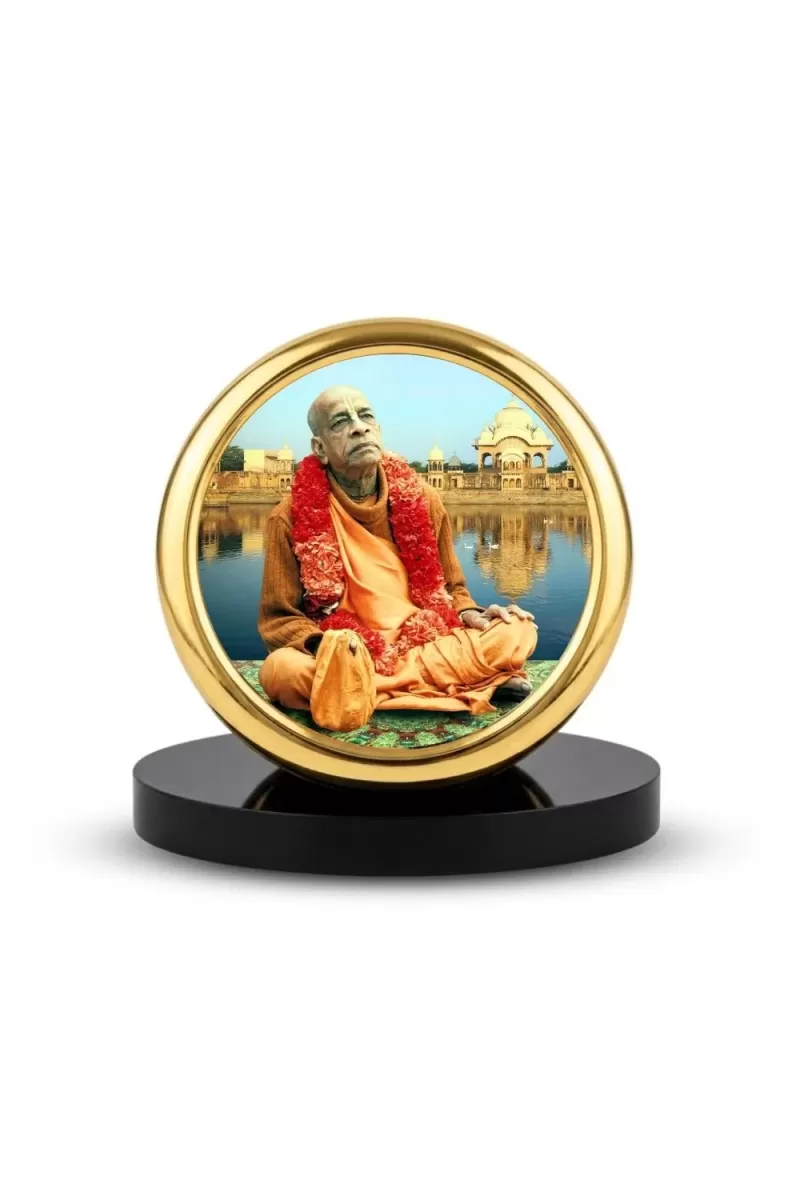 Car Desk/Table Top Bhaktivedanta Swami Prabhupada Metal Golden Photo Stand  2x2 Inches, Compact & Stylish Spiritual Display For Car, Home & Office (Pack Of 1) (F20710)