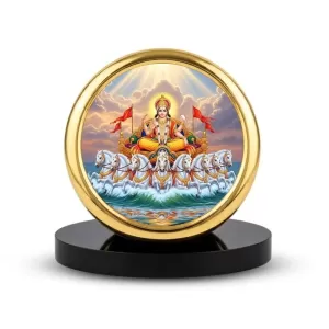 Car Desk/Table Top God Surya Dev Metal Golden Photo Stand 2x2 Inches, Compact & Stylish Spiritual Display For Car, Home & Office (Pack Of 1) (F20712) Car Desk/Table Top God Surya Dev Metal Golden Photo Stand 2x2 Inches, Compact & Stylish Spiritual Display For Car, Home & Office (Pack Of 1) (F20712)