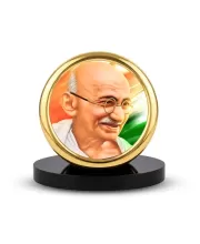 Car Desk/Table Top Gandhiji Metal Golden Photo Stand  2x2 Inches, Compact & Stylish Spiritual Display For Car, Home & Office (Pack Of 1) (F20713)