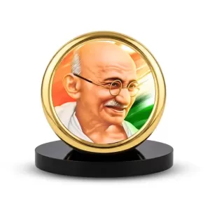 Car Desk/Table Top Gandhiji Metal Golden Photo Stand  2x2 Inches, Compact & Stylish Spiritual Display For Car, Home & Office (Pack Of 1) (F20713)