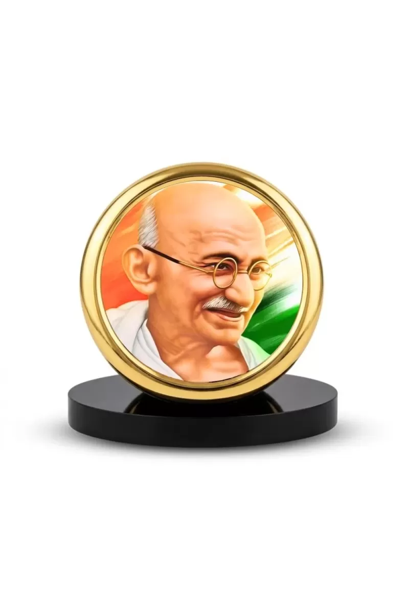 Car Desk/Table Top Gandhiji Metal Golden Photo Stand  2x2 Inches, Compact & Stylish Spiritual Display For Car, Home & Office (Pack Of 1) (F20713)
