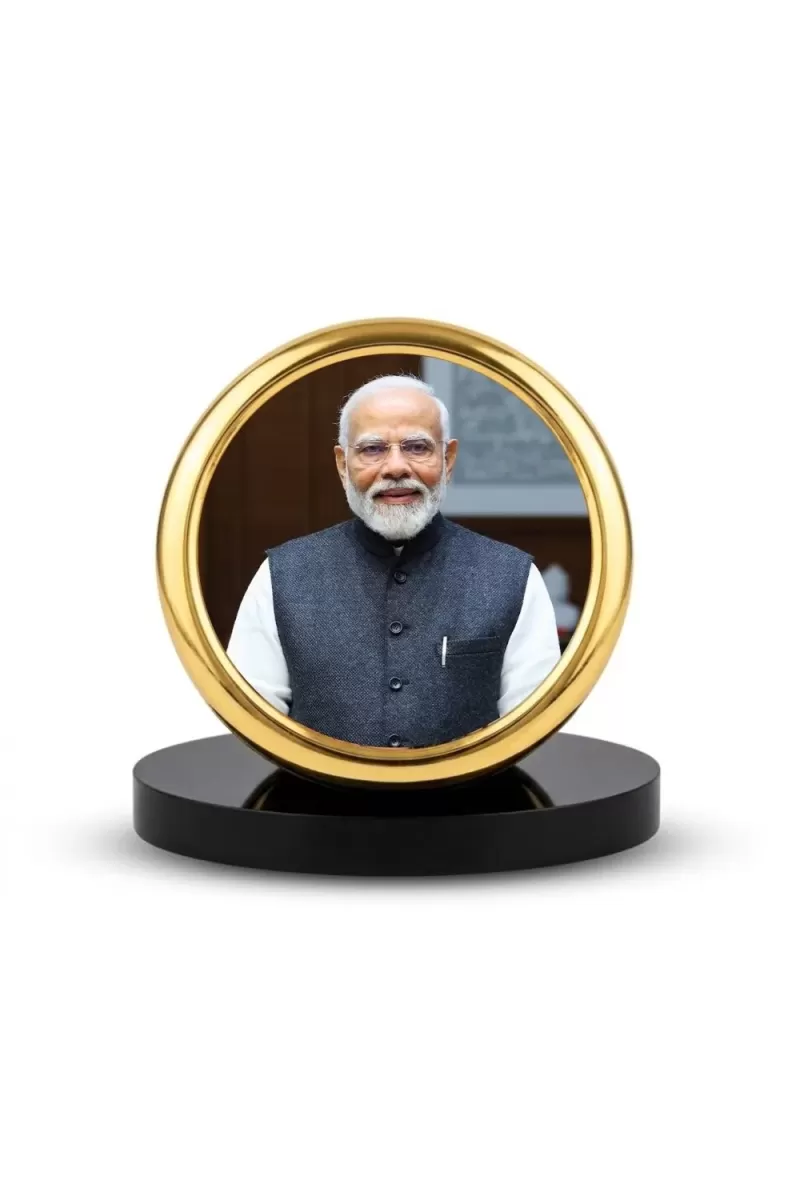 Car Desk/Table Top Narendra Modi Ji Metal Golden Photo Stand  2x2 Inches, Compact & Stylish Spiritual Display For Car, Home & Office (Pack Of 1) (F20714)