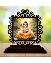 Car Desk/Table Top Goddess Radha Wooden Photo Stand  3x4 Inches, Compact & Stylish Spiritual Display For Car, Home & Office (Pack Of 1) (F21218)