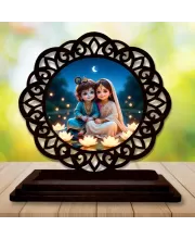 Car Desk/Table Top Cute Little  Radha Krishna Wooden Photo Stand  3x4 Inches, Compact & Stylish Spiritual Display For Car, Home & Office (Pack Of 1) (F21219)