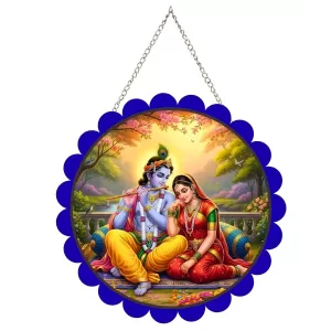 Radha Krishna Wall Hanging Photo Frame | 8 Inch Round Floral Design With Golden Hanging Chain | Decorative Religious Wall Decor For Home, Office, Temple & Pooja Room (F21713) Radha Krishna Wall Hanging Photo Frame | 8 Inch Round Floral Design With Golden Hanging Chain | Decorative Religious Wall Decor For Home, Office, Temple & Pooja Room (F21713)